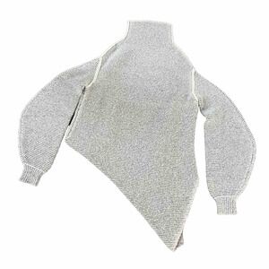 Stella McCartney Women's Asymmetrical Taupe Black Knit Wool Alpaca Sweater 38 Sm
